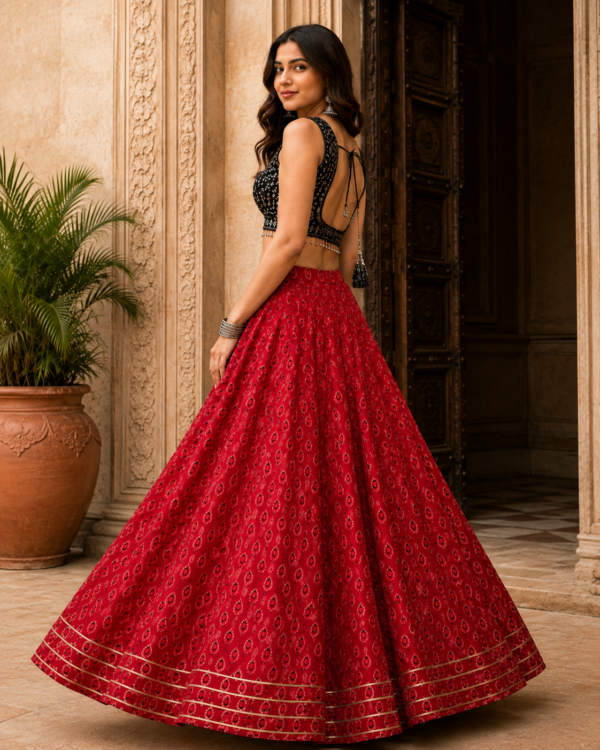 Riva Red Ajrakh Motif Cotton Skirt