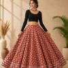 Rust Red Floral Ajrakh Print Skirt