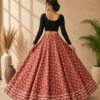 Rust Red Floral Ajrakh Print Skirt