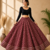 40000010 (1) Maroon Heritage Floral Ajrakh Print Skirt