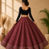 40000010 (2) Maroon Heritage Floral Ajrakh Print Skirt