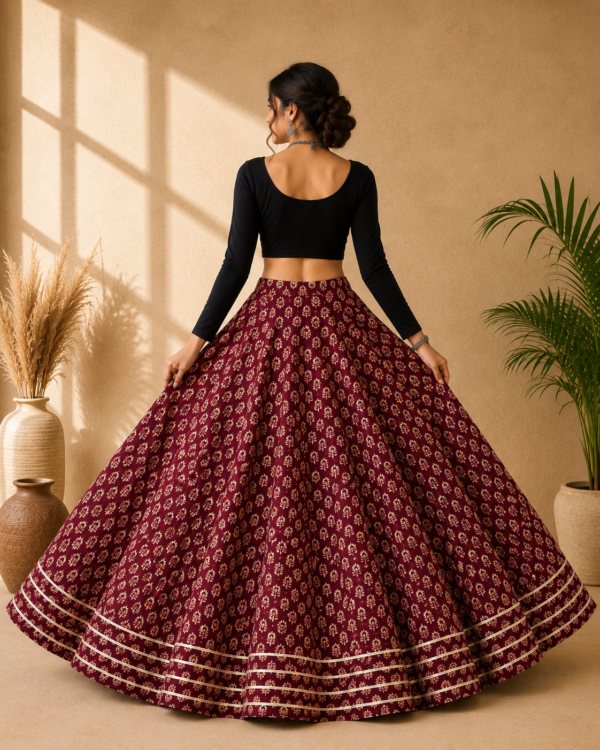 40000010 (2) Maroon Heritage Floral Ajrakh Print Skirt