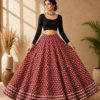 Gulnaar Red Ajrakh Print Skirt