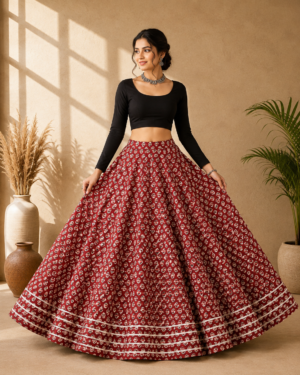 40000011 (1) Gulnaar Red Ajrakh Print Skirt