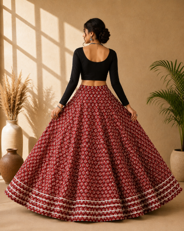 Gulnaar Red Ajrakh Print Skirt