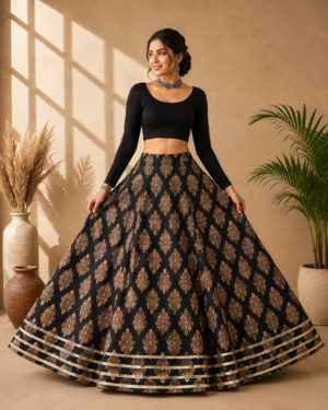 40000012 (1) Kaalika Black Ajrakh Print Skirt