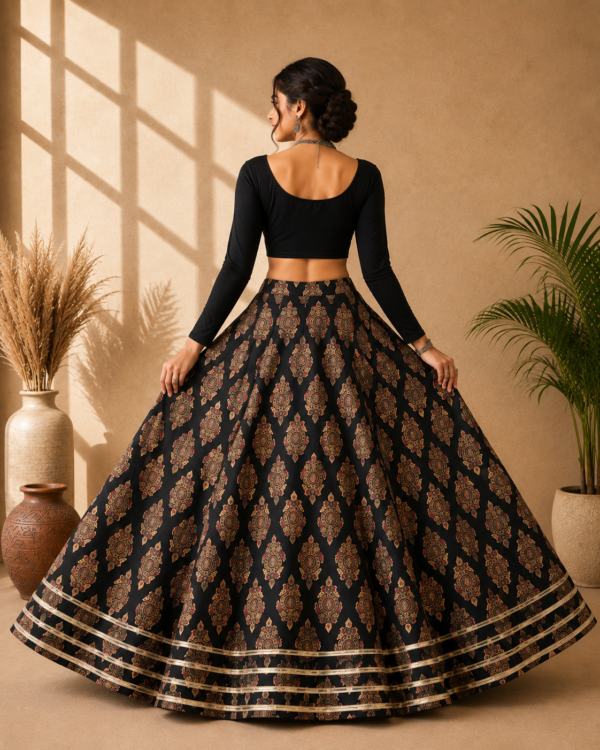 Kaalika Black Ajrakh Print Skirt