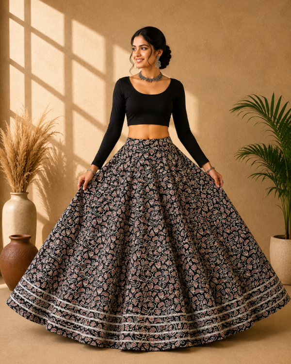 Kashika Black Ajrakh Print Skirt