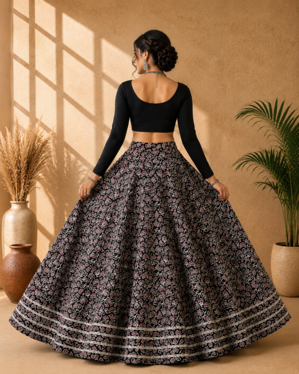 Kashika Black Ajrakh Print Skirt