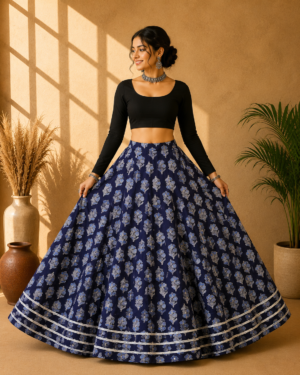 40000015 (1) Aaradhya Blue Ajrakh Print Skirt