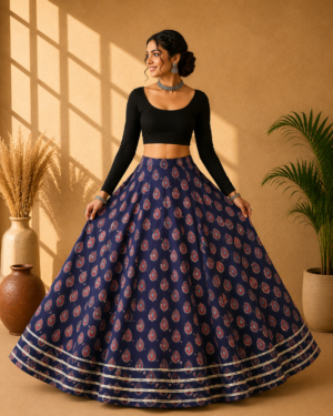 40000016 (1) Ishani Blue Ajrakh Print Skirt