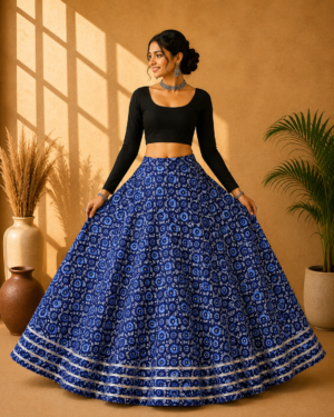 40000017 (1) Aarini Blue Ajrakh Print Skirt