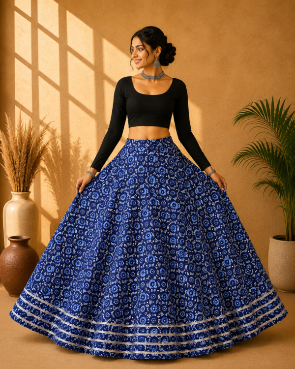 40000017 (1) Aarini Blue Ajrakh Print Skirt