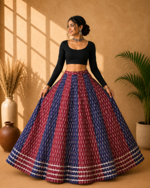Rangrez Blue & Maroon Ajrakh Print Skirt