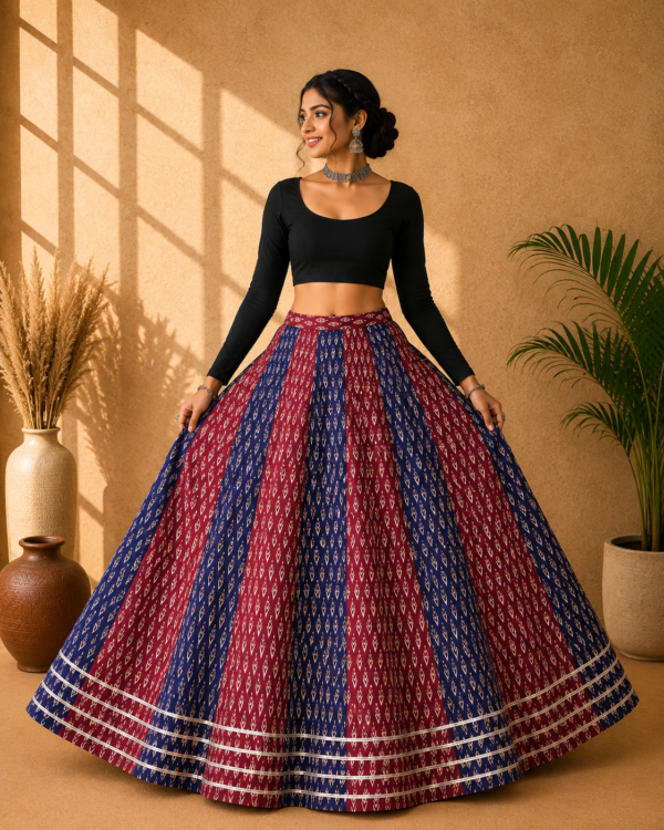 40000018 (1) Rangrez Blue & Maroon Ajrakh Print Skirt