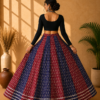 40000018 (2) Rangrez Blue & Maroon Ajrakh Print Skirt