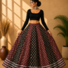 Meher Black & Maroon Ajrakh Print Skirt