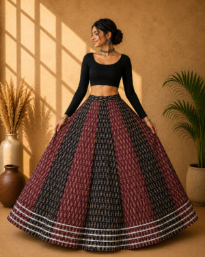 40000021 (1) Zoya Black & Maroon Ajrakh Print Skirt