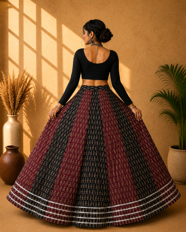 40000021 (2) Zoya Black & Maroon Ajrakh Print Skirt