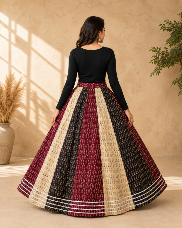 Gulabi Noir Triple-Tone Ajrakh Print Skirt