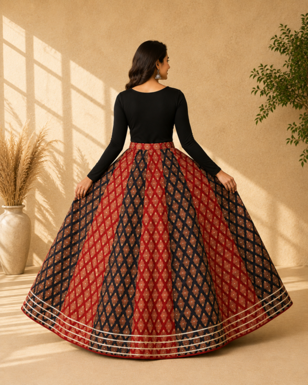 Aabha Black & Maroon Ajrakh Print Skirt