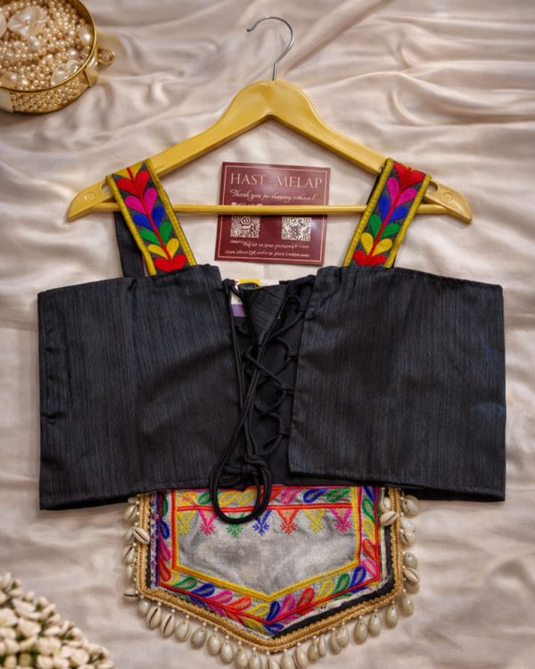 Black Satin Kutchi Gamthi Mirror Work Blouse