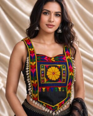 IMG-20260329-WA0066 Black Satin Kutchi Gamthi Mirror Work Blouse