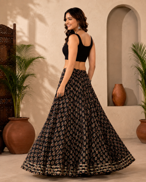 file_000000004b7c81fa8598e80960496227 Black Ajrakh Print Skirt with Floral Buti Design